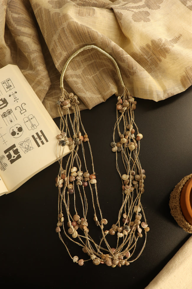 WHE Layered Jute And Seashell Necklace