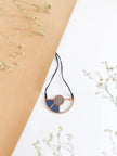 WHE Blue Geometrical Repurposed Fabric and Repurposed Wood Adjustable Pendant Necklace