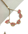 WHE Red Bloom Lotus Repurposed Fabric and Wood Necklace