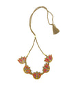 WHE Red Bloom Lotus Repurposed Fabric and Wood Necklace
