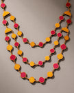 WHE Red Mustard  Festive Repurposed Fabric and Wood Elaborate Necklace