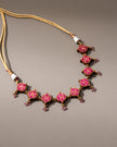 WHE Pink Festive Repurposed Fabric and Wood Choker