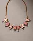 WHE Pink Festive Lotus Upcycled Fabric and Repurposed Wood Statement Choker