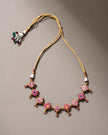 WHE Pink Festive Repurposed Fabric and Wood Choker Necklace