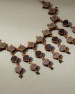WHE Black and Gold Festive Multi Layered Repurposed Fabric and Wood Necklace