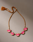 Whe Shades of Pink Bloom Lotus Repurposed Fabric and Wood Necklace