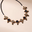 WHE Black Festive Repurposed Fabric and Wood Choker Necklace