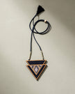 WHE Brown Repurposed Fabric and Wood Triangular Necklace
