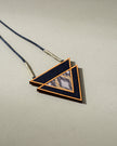 WHE Brown Repurposed Fabric and Wood Triangular Necklace