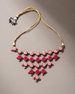 WHE Pink Pure Banarasi Repurposed Fabric and Wood Adjustable Statement Necklace