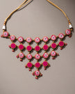 WHE Pink Pure Banarasi Repurposed Fabric and Wood Adjustable Statement Necklace
