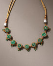 WHE Green Festive Pure Banarasi Brocade Fabric and Repurposed Wood Choker Necklace