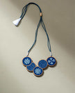 WHE Hand Painted Connected Circle Repurposed Fabric and Wood Necklace