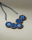 WHE Hand Painted Connected Circle Repurposed Fabric and Wood Necklace