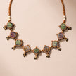 WHE Multicolor Festive Repurposed Fabric and Wood Choker Necklace