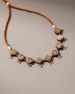 WHE Brocade Festive Repurposed Fabric and Wood Adjustable Choker Necklace