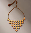 WHE Handcrafted Yellow Orange Tie and Dye Repurposed Wood and Fabric Choker Necklace