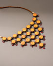 WHE Handcrafted Yellow Orange Tie and Dye Repurposed Wood and Fabric Choker Necklace