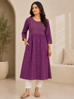 Purple Hand Embroidered Cotton Kurta