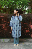 Indigo Hand Emroidered Tanka Shibori Cotton Kurta