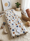 Handcrafted Sun & Moon Kantha Lightweight Nursery Quilt, Blanket