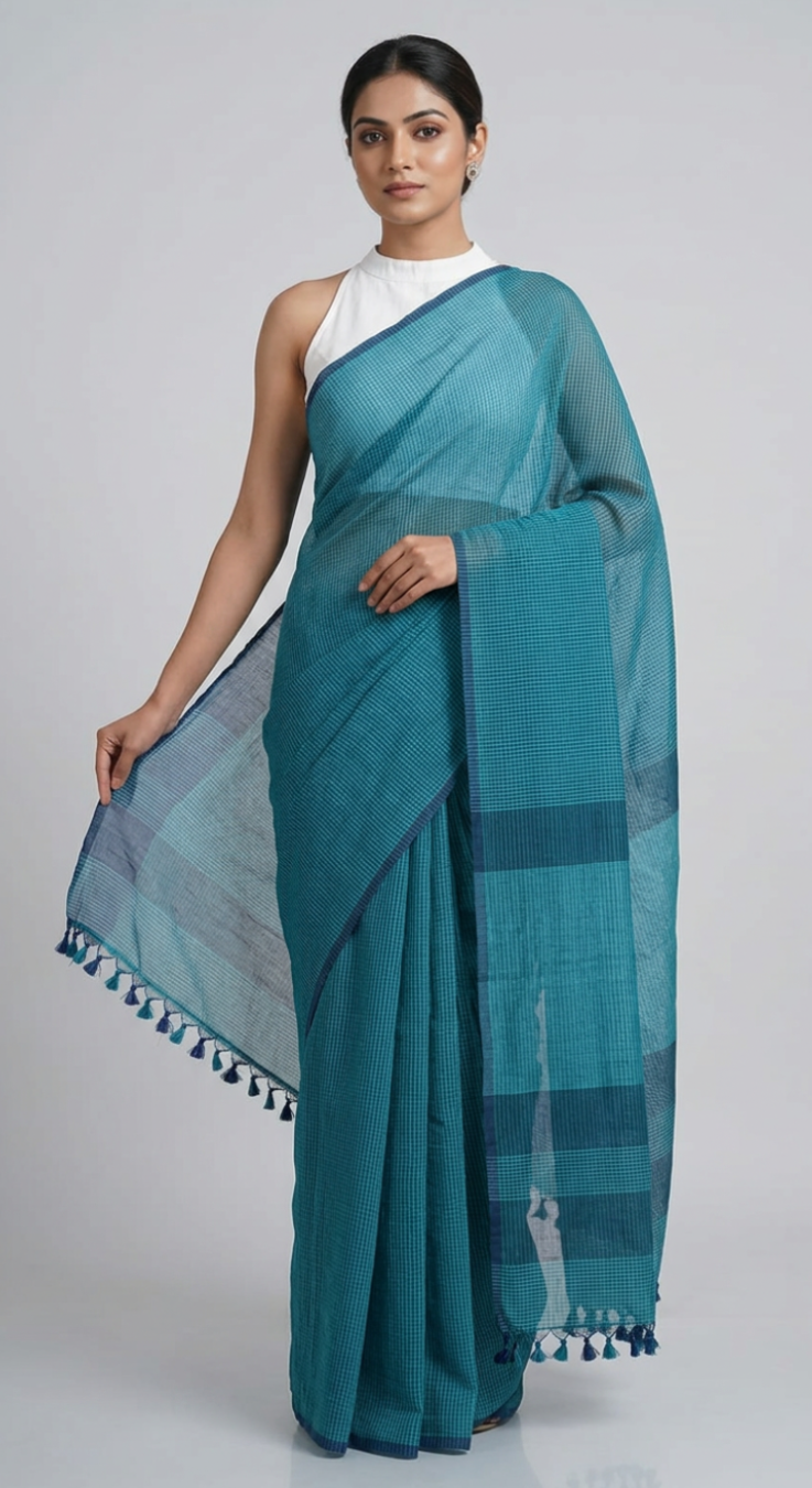 Mini Checks Lightweight Handloom Mul Cotton Saree