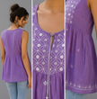 Purple Floral Chikankari Hand Embroidered Mul Cotton Top