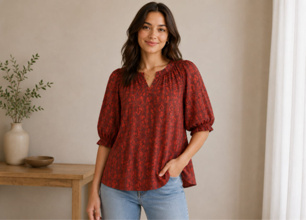 Maroon Hand Embroidery Cotton Top