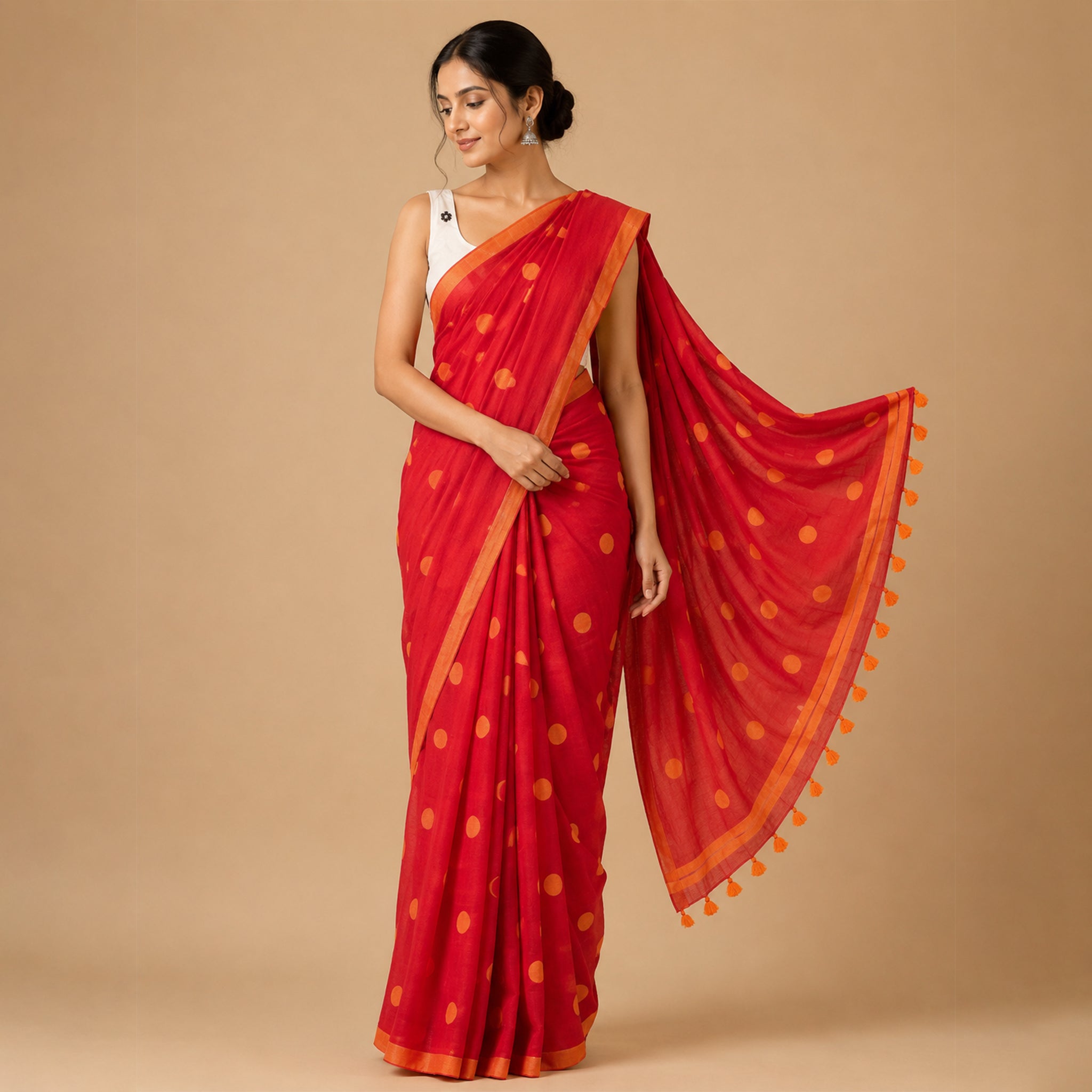 Polka Dot Handcrafted Lightweight Mul Cotton Saree