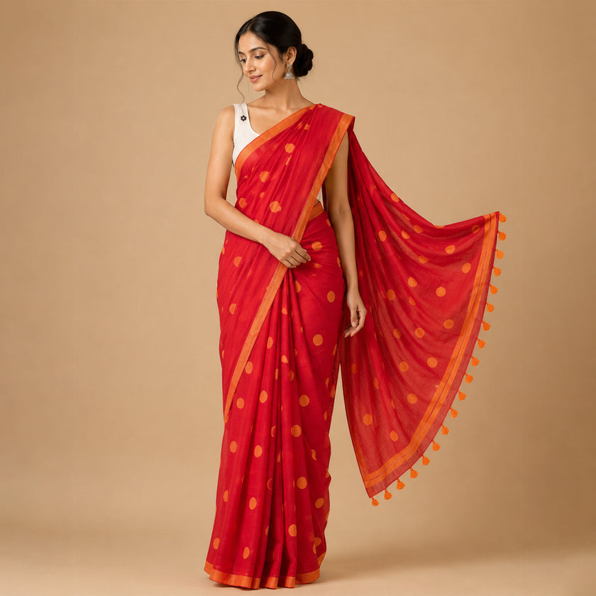Polka Dot Handcrafted Lightweight Mul Cotton Saree