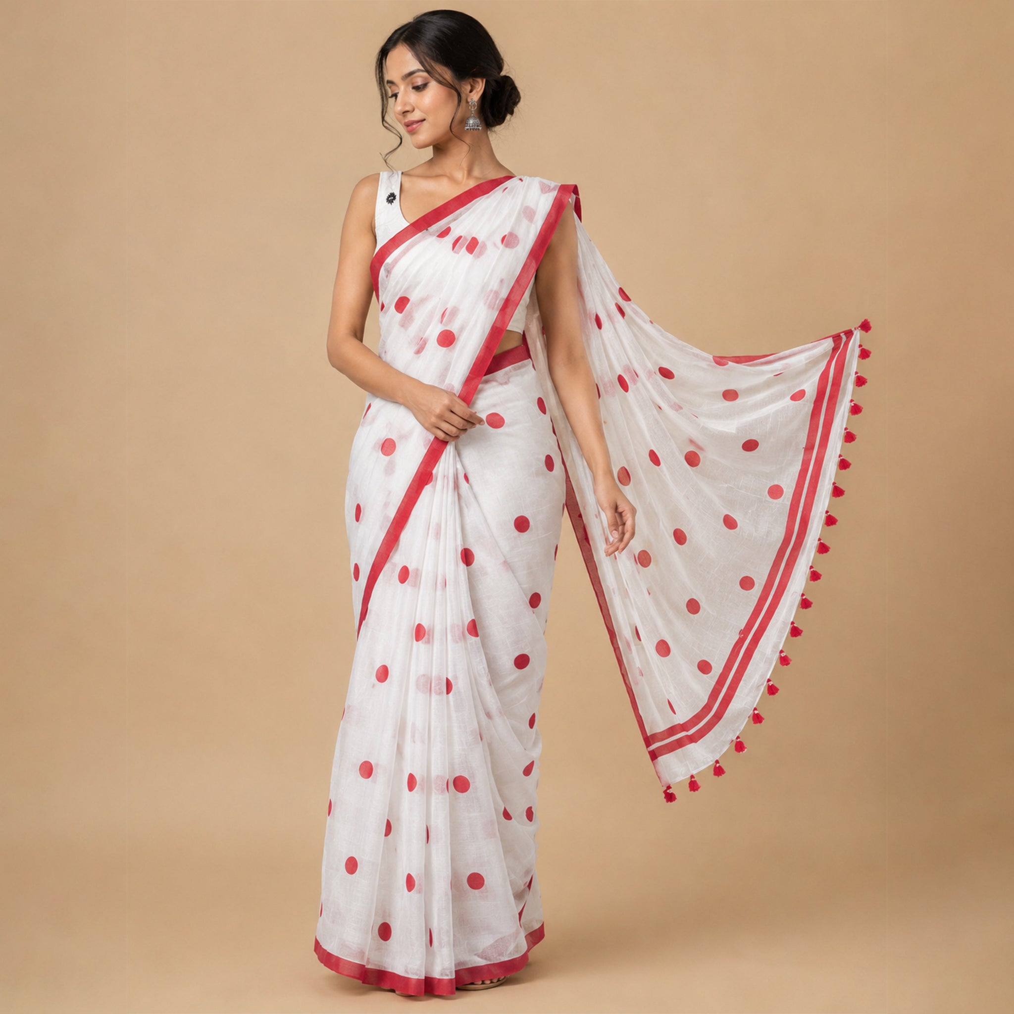 Polka Dot Handcrafted Lightweight Mul Cotton Saree