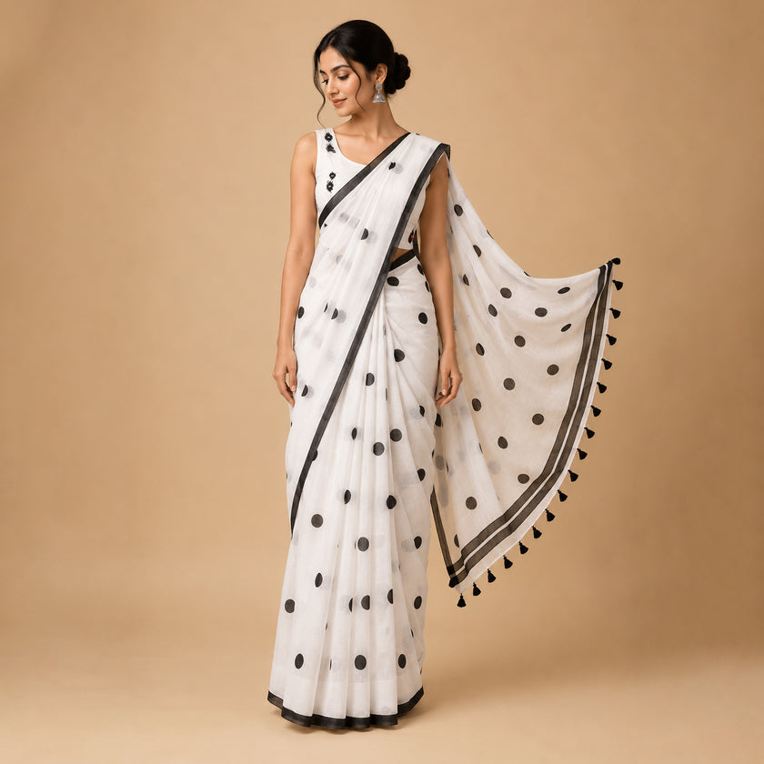 Polka Dot Handcrafted Lightweight Mul Cotton Saree