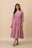 Pink Floral Handblock Printed Cotton Dress