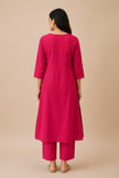 Pink Hand Embroidered Cotton Zari Kurta with Kantha Embroidery