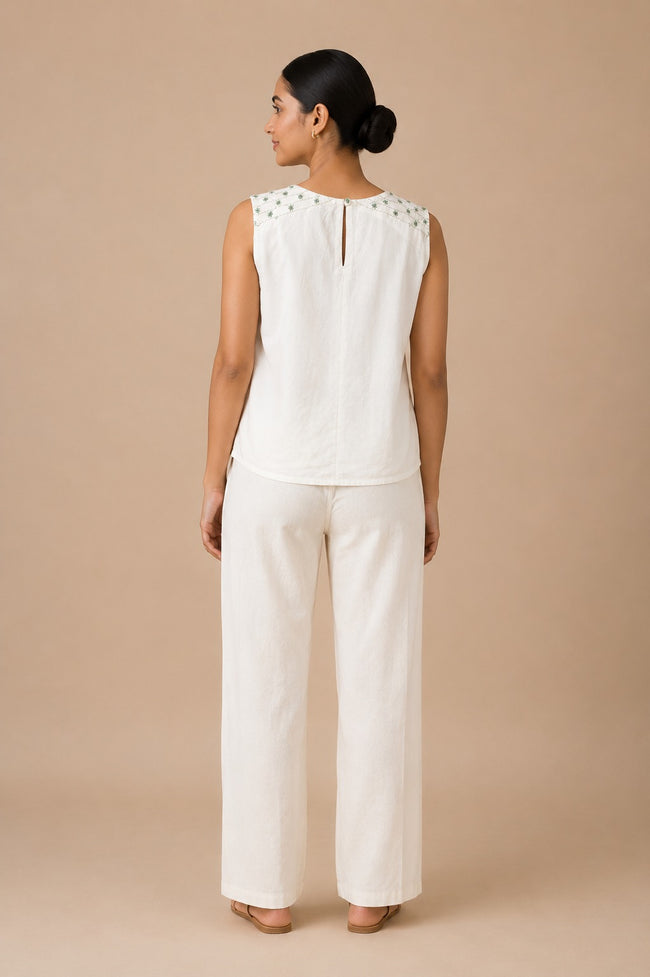 Hand Embroidered Cotton Crop Top with A-Line Silhouette