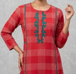 Red Hand Embroidered Cotton Kurta with Teal Green Applique