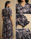 Navy Blue Floral Hand block Printed Cotton Dress
