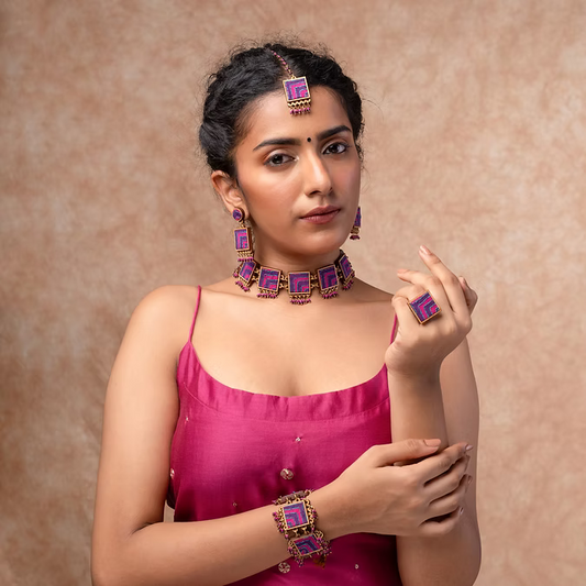 Silk Repurposed Silk Fabric and Wood Maang Tika