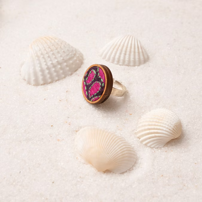 Repurposed Silk Fabric and Wood Ring