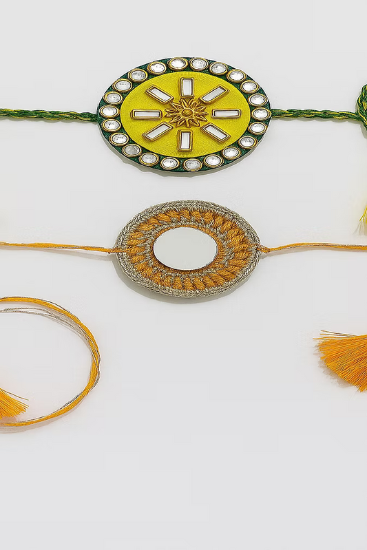 Whe Set of 2 Handmade Yellow Green Rakhi Combo