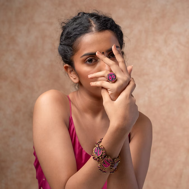 Repurposed Silk Fabric and Wood Ring