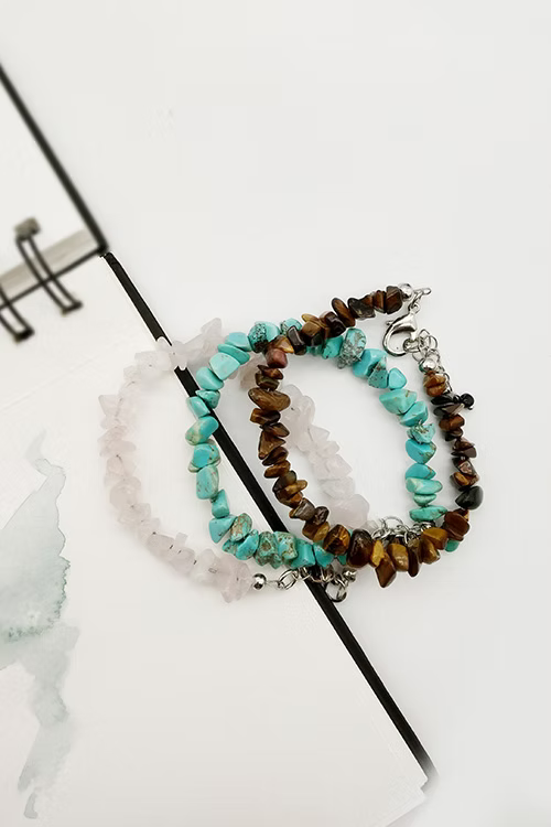 Whe Set of 3 Genuine Gemstone adjustable Bracelets