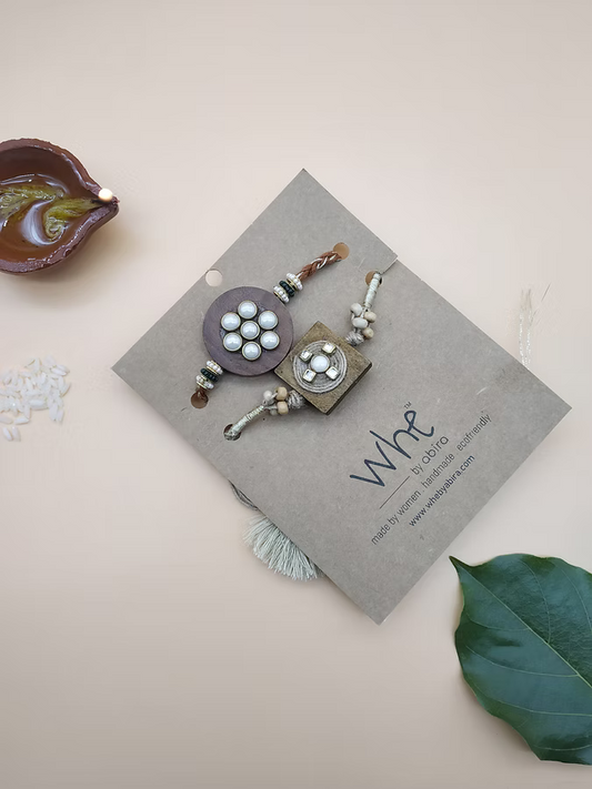 Whe Set of 2 Handmade Wooden Bead Rakhi Combo
