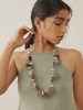 WHE Handmade Tribal Shell Wood And Repurposed Coin Necklace