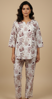 Beige & Purple Hand block Printed Cotton Co-ord Set