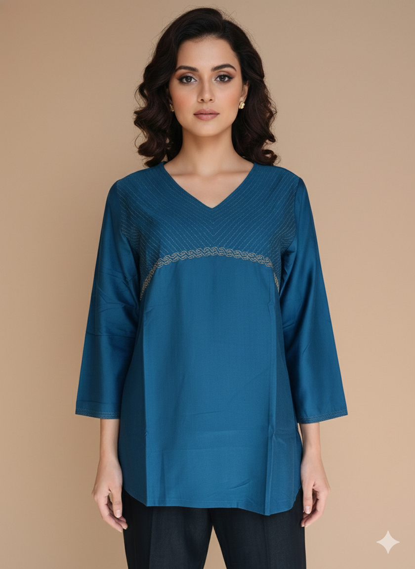 Teal Silk Kurta M